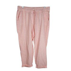J. Crew Linen Blend Capris Pants Size 14 Striped Pull-On Drawstring Peach